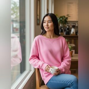 Zenana Fleece Wide Neck Sweatshirt Candy Pink